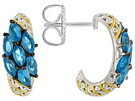 Blue Neon Apatite Rhodium/24k Yellow Gold Over Palladium Sterling Silver Earrings 1.96ctw