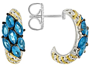 Blue Neon Apatite Rhodium/24k Yellow Gold Over Palladium Sterling Silver Earrings 1.96ctw