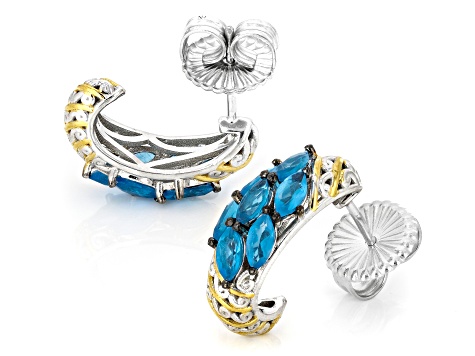 Blue Neon Apatite Rhodium/24k Yellow Gold Over Palladium Sterling Silver Earrings 1.96ctw