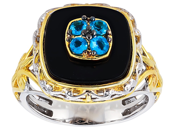 Blue Neon Apatite Rhodium/24k Yellow Gold Over Palladium Sterling Silver Ring 0.26ctw