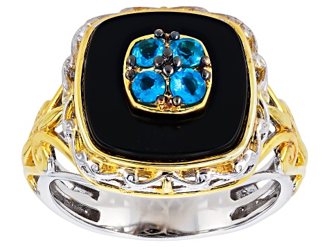 Blue Neon Apatite Rhodium/24k Yellow Gold Over Palladium Sterling Silver Ring 0.26ctw