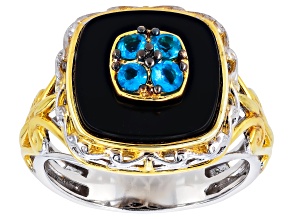 Blue Neon Apatite Rhodium/24k Yellow Gold Over Palladium Sterling Silver Ring 0.26ctw