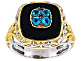 Blue Neon Apatite Rhodium/24k Yellow Gold Over Palladium Sterling Silver Ring 0.26ctw