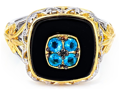 Blue Neon Apatite Rhodium/24k Yellow Gold Over Palladium Sterling Silver Ring 0.26ctw