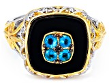 Blue Neon Apatite Rhodium/24k Yellow Gold Over Palladium Sterling Silver Ring 0.26ctw