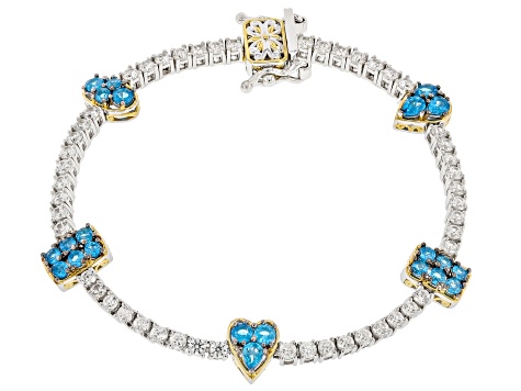 Blue Neon Apatite & White Zircon Rhodium/24k Gold Over Palladium Sterling Silver Bracelet 7.92ctw