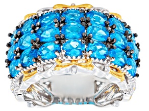 Blue Neon Apatite Rhodium/24k Yellow Gold Over Palladium Sterling Silver Band Ring 3.57ctw