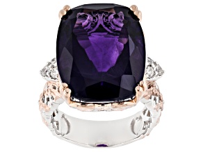 Purple Amethyst & White Zircon Rhodium/18k Rose Gold Over Palladium Sterling Silver Ring 18.88ctw
