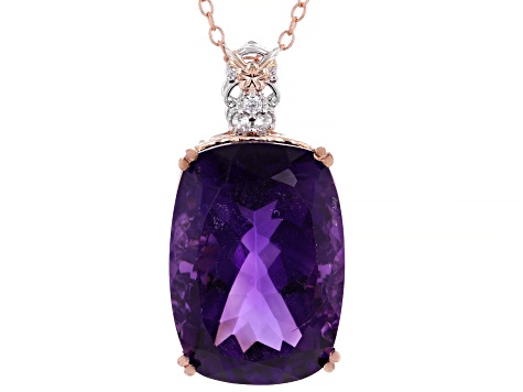 Purple Amethyst Rhodium/18k Rose Gold Over Palladium Sterling Silver Pendant W/ Chain 35.97ctw
