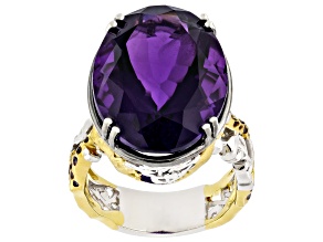 Purple Amethyst Rhodium/24k Yellow Gold Over Palladium Sterling Silver Safari Ring 16.35ctw