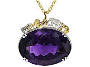 Purple Amethyst Rhodium/24k Gold Over Palladium Sterling Silver Safari Pendant With Chain 33.18ct