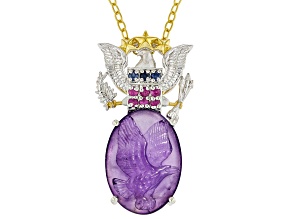 Purple Carved Amethyst Rhodium/24k Gold Over Palladium Sterling Silver Eagle Pendant With Chain