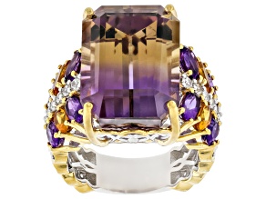 Bi-Color Ametrine Rhodium/24k Yellow Gold Over Palladium Sterling Silver Ring 16.62ctw