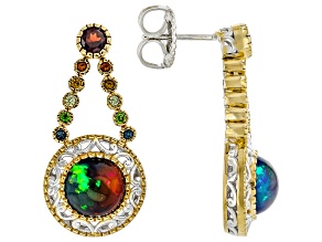 Multi-Color Ethiopian Opal Rhodium/24k Gold Over Palladium Sterling Silver Earrings 5.02ctw