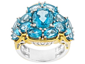 Blue Paraiba Color Topaz Rhodium/24k Yellow Gold Over Palladium Sterling Silver Ring 9.64ctw