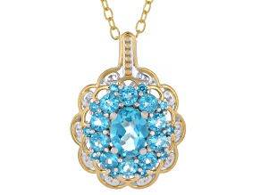 Blue Paraiba Color Topaz Rhodium/24k Gold Over Palladium Sterling Silver Pendant With Chain 2.93ctw