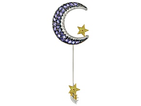 Blue Tanzanite, Sapphire And White Zircon Rhodium And 24k Gold Over Palladium Silver Brooch 3.24ctw
