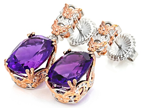 Purple Amethyst Rhodium/24k Yellow Gold Over Palladium Sterling Silver Earrings 13.33ctw