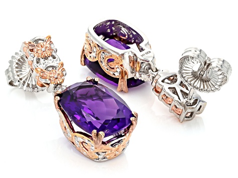 Purple Amethyst Rhodium/24k Yellow Gold Over Palladium Sterling Silver Earrings 13.33ctw