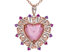 Pink Cultured Mabe Pearl Rhodium/18k Gold Over Palladium Sterling Silver Pendant With Chain 0.48ctw