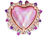 Pink Cultured Mabe Pearl, Amethyst, Rhodolite Rhodium/18k Gold Over Palladium Silver Ring 0.48ctw