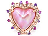 Pink Cultured Mabe Pearl, Amethyst, Rhodolite Rhodium/18k Gold Over Palladium Silver Ring 0.48ctw