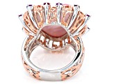 Pink Cultured Mabe Pearl, Amethyst, Rhodolite Rhodium/18k Gold Over Palladium Silver Ring 0.48ctw