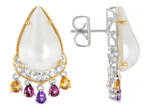 White Cultured Mabe Pearl Rhodium/24k Gold Over Palladium Sterling Silver Earrings 1.60ctw