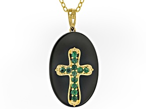 Green Grizzly Emerald Rhodium & 24k Gold Over Palladium Sterling Silver Pendant W/ Chain 0.36ctw