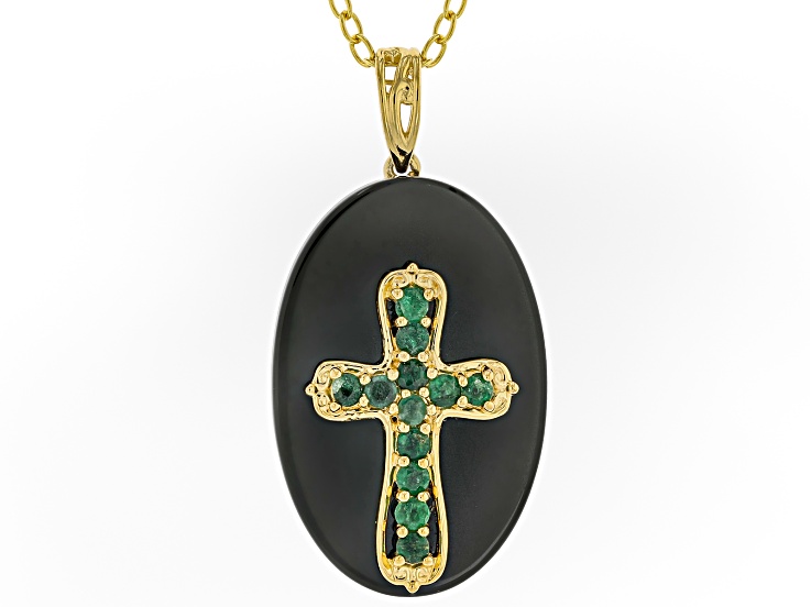 Green Grizzly Emerald Rhodium & 24k Gold Over Palladium Sterling Silver Pendant W/ Chain 0.36ctw
