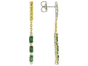 Green Grizzly Emerald, White Zircon Rhod & 24k Gold Over Palladium Sterling Silver Earrings 1.81ctw
