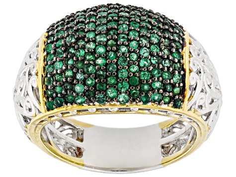 Green Grizzly Emerald Rhodium & 24k Gold Over Palladium Sterling Silver Dome Ring 1.07ctw