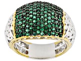 Green Grizzly Emerald Rhodium & 24k Gold Over Palladium Sterling Silver Dome Ring 1.07ctw