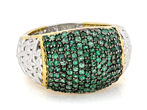 Green Grizzly Emerald Rhodium & 24k Gold Over Palladium Sterling Silver Dome Ring 1.07ctw