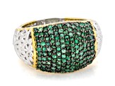 Green Grizzly Emerald Rhodium & 24k Gold Over Palladium Sterling Silver Dome Ring 1.07ctw