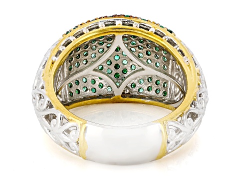 Green Grizzly Emerald Rhodium & 24k Gold Over Palladium Sterling Silver Dome Ring 1.07ctw
