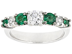 White Lab Grown Diamond, Grizzly Emerald Rhodium & 24k Gold Over Palladium Silver Ring 1.31ctw