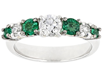 Picture of White Lab Grown Diamond, Grizzly Emerald Rhodium & 24k Gold Over Palladium Silver Ring 1.31ctw