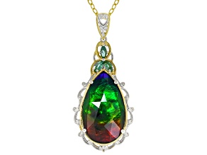 Multi-Color Ammolite Rhodium & 24k Gold Over Palladium Sterling Silver Pendant With Chain 0.19ctw