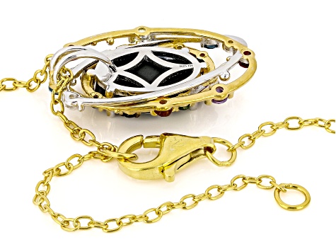 Multi-Color Ammolite Rhodium & 24k Gold Over Palladium Sterling Silver Pendant With Chain 0.42ctw