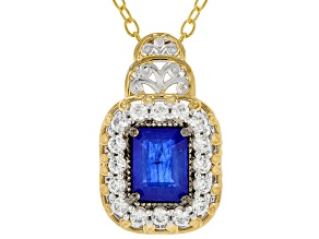 Blue Cobalt Spinel, White Zircon Rhodium & 24k Gold Over Palladium Silver Pendant/Chain 2.22ctw