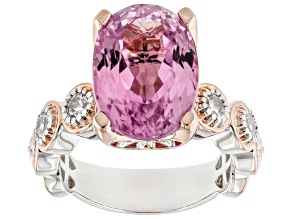Pink Kunzite And White Zircon Rhodium & 18k Gold Over Palladium Sterling Silver Ring 8.38ctw