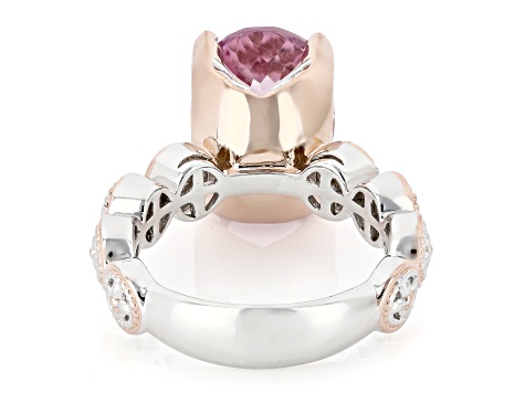 Pink Kunzite And White Zircon Rhodium & 18k Gold Over Palladium Sterling Silver Ring 8.38ctw