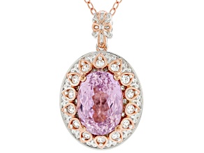 Pink Kunzite And White Zircon 18k Gold Over Palladium Sterling Silver Pendant With Chain 8.42ctw