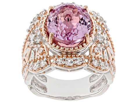 Pink Kunzite With White Zircon Rhodium & 18k Gold Over Palladium