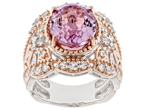 Pink Kunzite With White Zircon Rhodium & 18k Gold Over Palladium Sterling Silver Ring 7.71ctw