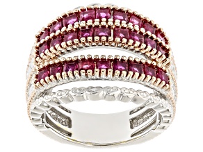 Red Ruby Rhodium & 18k Rose Gold Over Palladium Sterling Silver Multi-Row Ring 2.21ctw