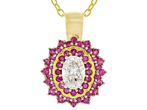 White Lab Grown Diamond Rhodium & 24k Gold Over Palladium Sterling Silver Pendant With Chain 2.12ctw