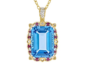 Swiss Blue Topaz Rhodium & 24k Gold Over Palladium Sterling Silver Pendant With Chain 18.36ctw