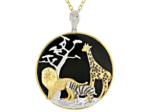 Black Onyx Rhodium & 24k Gold Over Palladium Sterling Silver Safari Pendant With Chain
